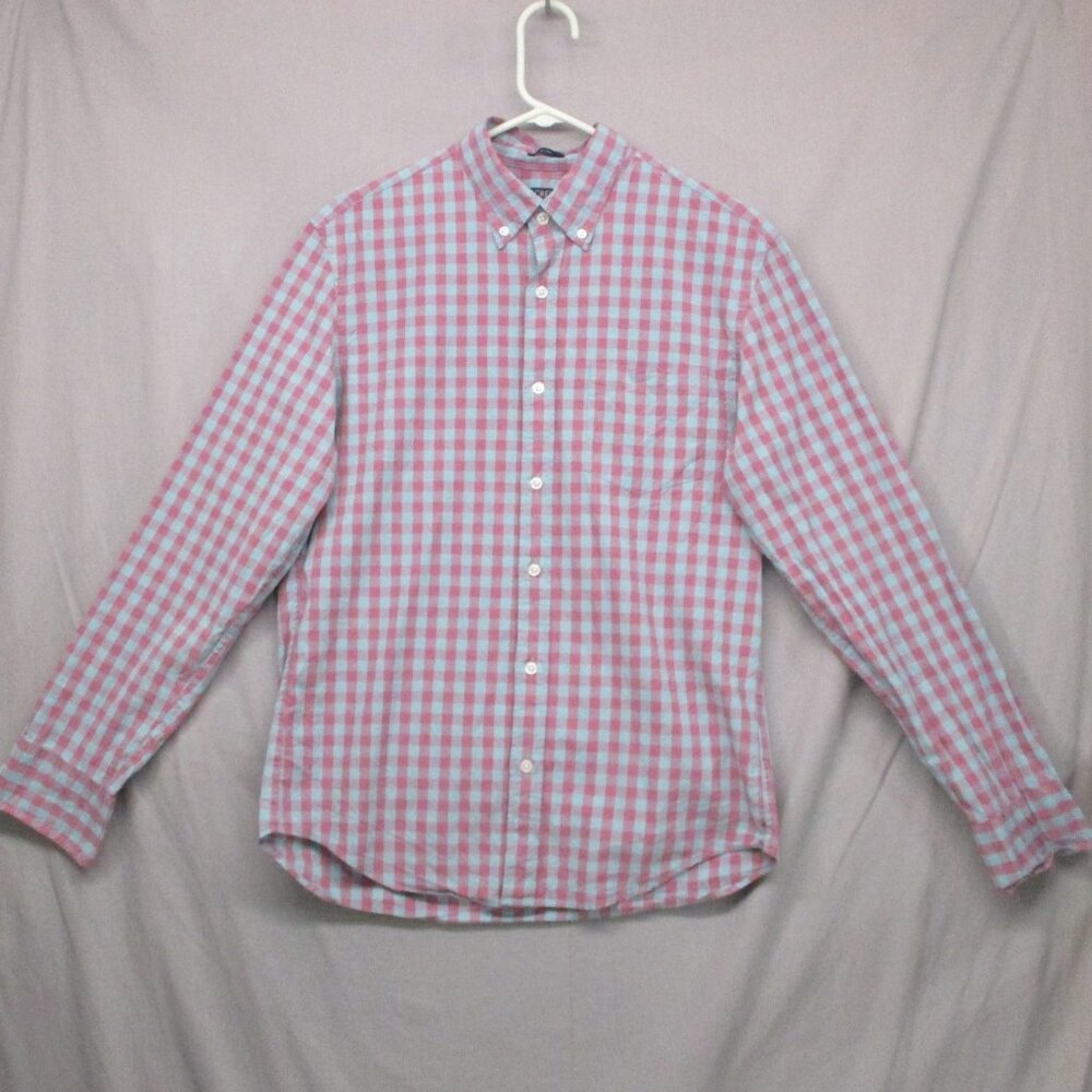 J. Crew‎ Slim Flex Washed Checker Plaid Teal And Purple Men Size | M